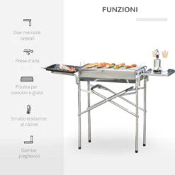 Outsunny Barbecue A Carbonella Grill BBQ Da Giardino Balcone Con Piano D’Appoggio Esterno Acciaio Inox 104 × 30 × 68cm -Sconto Weber || Campingaz || OUTSUNNY in Italia 11608302 4