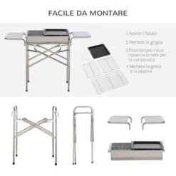 Outsunny Barbecue A Carbonella Grill BBQ Da Giardino Balcone Con Piano D’Appoggio Esterno Acciaio Inox 104 × 30 × 68cm -Sconto Weber || Campingaz || OUTSUNNY in Italia 11608302 5