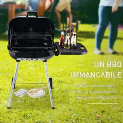 Outsunny Barbecue A Carbonella Con 2 Griglie Ripiano Laterale E Coperchio In Metallo Nero -Sconto Weber || Campingaz || OUTSUNNY in Italia 12003737 4