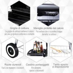 Outsunny Barbecue A Carbonella Con 2 Griglie Ripiano Laterale E Coperchio In Metallo Nero -Sconto Weber || Campingaz || OUTSUNNY in Italia 12003737 5