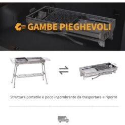 Outsunny Barbecue A Carbonella Pieghevole Portatile In Acciaio 104x33x70cm -Sconto Weber || Campingaz || OUTSUNNY in Italia 12004170 4