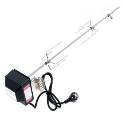 Spiedo Girarrosto Da Barbecue 70 Cm 230 V In Acciaio Inox Con 2 Forchettoni Rosticceria