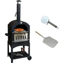 KuKoo - Forno Multifunzione A Carbonella Per Pizza Da Esterni Giardino Vialetto E Balcone Carne E Pesce In Acciaio Con Pala Per Pizza E Cutter