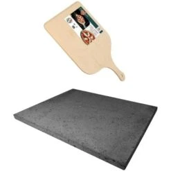 Set Per Preparare La Pizza In Pietra Lavica Teglia + Pala In Legno 38x30 CM