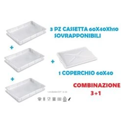 OFFERTA 3 CASSETTE PORTAIMPASTO 1 COPERCHIO 60X40X10 CONTENITORE IMPASTO PIZZA