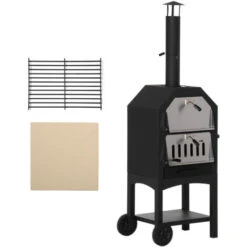 Outsunny Forno Per Pizza Barbecue A Carbonella In Acciaio Inox, 50x36x160cm