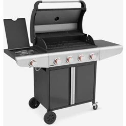 Barbecue A Gas - Modello Bazin 4 Grigio Antracite - Cucina Da Esterno 4 Bruciatori + 1 Fornello Laterale Con Ripiani E Termometro, Armadietto E Ruote -Sconto Weber || Campingaz || OUTSUNNY in Italia 20084155 4