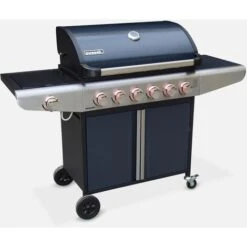 Barbecue A Gas - Bazin 6 Grigio Antracite - Cucina Da Esterno 6 Bruciatori + 1 Fornello Laterale Con Ripiani E Termometro, Armadietto E Ruote -Sconto Weber || Campingaz || OUTSUNNY in Italia 20084156 3
