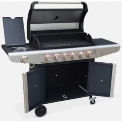 Barbecue A Gas - Bazin 6 Grigio Antracite - Cucina Da Esterno 6 Bruciatori + 1 Fornello Laterale Con Ripiani E Termometro, Armadietto E Ruote -Sconto Weber || Campingaz || OUTSUNNY in Italia 20084156 4