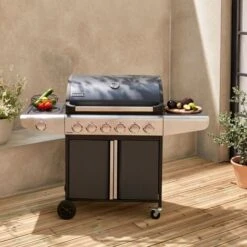 Barbecue A Gas - Bazin 6 Grigio Antracite - Cucina Da Esterno 6 Bruciatori + 1 Fornello Laterale Con Ripiani E Termometro, Armadietto E Ruote -Sconto Weber || Campingaz || OUTSUNNY in Italia 20084156 5