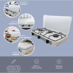 Fornello Gas Gpl 3 Fuochi Bianco Fornellino Da Campeggio Cucina Portatile 57x27 -Sconto Weber || Campingaz || OUTSUNNY in Italia 24511373 5