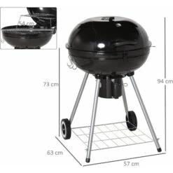Outsunny Barbecue A Carbonella Con Coperchio E Termometro Doppia Griglia In Metallo Nero -Sconto Weber || Campingaz || OUTSUNNY in Italia 28945447 3