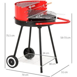 Outsunny Barbecue Grill A Carbone Altezza Regolabile Con Ruote, Nero E Rosso 67 X 51 X 82 Cm -Sconto Weber || Campingaz || OUTSUNNY in Italia 28945851 3