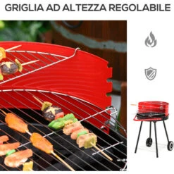 Outsunny Barbecue Grill A Carbone Altezza Regolabile Con Ruote, Nero E Rosso 67 X 51 X 82 Cm -Sconto Weber || Campingaz || OUTSUNNY in Italia 28945851 5