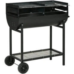 Outsunny Barbecue In Acciaio Con 2 Griglie Indipendenti Nero 90cm X 45cm X 96cm