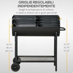 Outsunny Barbecue In Acciaio Con 2 Griglie Indipendenti Nero 90cm X 45cm X 96cm -Sconto Weber || Campingaz || OUTSUNNY in Italia 28946365 4