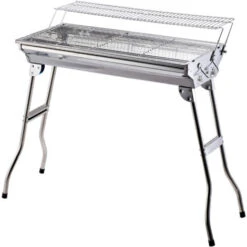 Outsunny Barbecue Acciaio Inox Gambe Pieghevoli 2 Griglie 100 X 43 X 68 Cm