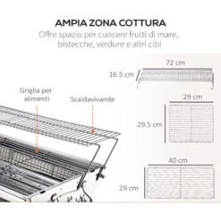 Outsunny Barbecue Acciaio Inox Gambe Pieghevoli 2 Griglie 100 X 43 X 68 Cm -Sconto Weber || Campingaz || OUTSUNNY in Italia 28947176 4
