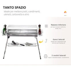 Outsunny Barbecue Acciaio Inox Gambe Pieghevoli 2 Griglie 100 X 43 X 68 Cm -Sconto Weber || Campingaz || OUTSUNNY in Italia 28947176 5