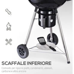 Outsunny Barbecue In Ghisa Con 2 Ruote 2 Griglie Coperchio E Termometro 50x63x94cm -Sconto Weber || Campingaz || OUTSUNNY in Italia 29447028 5