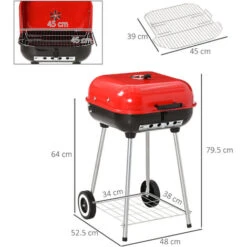 Outsunny Barbecue A Carbonella BBQ Grill Con Coperchio E Ruote 45 × 47.5 × 70cm -Sconto Weber || Campingaz || OUTSUNNY in Italia 29808856 3