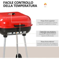 Outsunny Barbecue A Carbonella BBQ Grill Con Coperchio E Ruote 45 × 47.5 × 70cm -Sconto Weber || Campingaz || OUTSUNNY in Italia 29808856 4