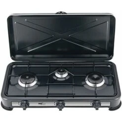 FORNELLO A GAS NERO 3 FUOCHI A GAS BOMBOLA CM 30 X 60 CAMPEGGIO GITA DA APPOGGIO