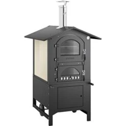 Forno A Legna Con Sistema Di Ventilazione E Illuminazione Carrello Canna Fumaria E Termometro Cm 120x95,5x163 Barbecue A Legna