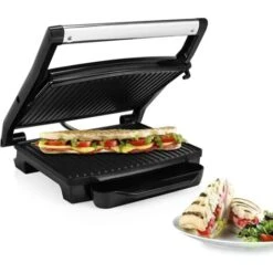 Piastra Per Panini Grill 2000W In Acciaio Inox Nero 30x24cm Con Blocco Sicurezza
