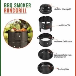 Deuba Barbecue Grill Affumicatore BBQ Smoker Tondo 81,5x41cm Portatile Con Termometro Campeggio Giardino Esterno -Sconto Weber || Campingaz || OUTSUNNY in Italia 34037324 4