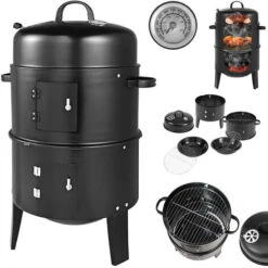 Deuba Barbecue Grill Affumicatore BBQ Smoker Tondo 81,5x41cm Portatile Con Termometro Campeggio Giardino Esterno -Sconto Weber || Campingaz || OUTSUNNY in Italia 34037324 5