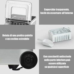 Macchina Del Ghiaccio Silenziosa, Fabbricatore Di Ghiaccio Per Uso Domestico, 12kg Al Giorno, Con Serbatoio Dell'Acquadi 1,6 Litri, Facile Da Usare, 30x22x29,5 Cm (Argento) -Sconto Weber || Campingaz || OUTSUNNY in Italia 37329464 3