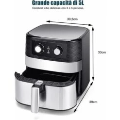 Friggitrice Ad Aria Meccanica, Forno Ad Aria Calda Con Touch Screen, Friggitrice 1700W Senza Olio, Friggitrice Ad Aria Temperatura Protezione Surriscaldamento Con Accessori, Nero -Sconto Weber || Campingaz || OUTSUNNY in Italia 37329471 5