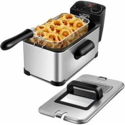 GOPLUS Friggitrice Professionale 3,5Lcon Cestello, Friggitrice Per Uso Commerciale E Domestico, Cestello Estraibile Con Manico Lungo, In Acciaio Inossidabile, 55x24x21cm