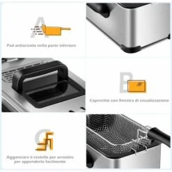 GOPLUS Friggitrice Professionale 3,5Lcon Cestello, Friggitrice Per Uso Commerciale E Domestico, Cestello Estraibile Con Manico Lungo, In Acciaio Inossidabile, 55x24x21cm -Sconto Weber || Campingaz || OUTSUNNY in Italia 37329663 3