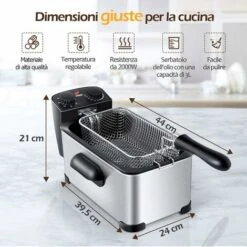 GOPLUS Friggitrice Professionale 3,5Lcon Cestello, Friggitrice Per Uso Commerciale E Domestico, Cestello Estraibile Con Manico Lungo, In Acciaio Inossidabile, 55x24x21cm -Sconto Weber || Campingaz || OUTSUNNY in Italia 37329663 5