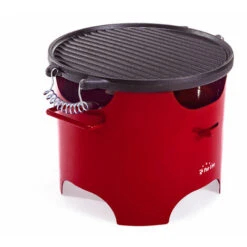 Barbecue A Biocombustibile Serbatoio 0,5L Senza Fumo In Acciaio Rosso E Piastra Tonda In Ghisa PURLINE BB03
