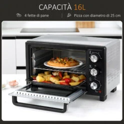 HOMCOM Fornetto Elettrico 16L Temperatura Regolabile E Timer, 3 Metodi Di Cottura E Accessori Inclusi, 44x32x28.1cm - Argento/Nero -Sconto Weber || Campingaz || OUTSUNNY in Italia 42725635 4