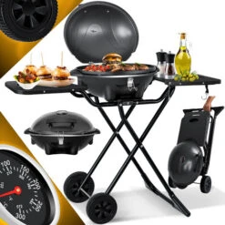 KESSER® Barbecue Elettrico 2in1 Barbecue Da Tavolo - Barbecue Con Coperchio E Piedistallo 2400 Watt Max Pieghevole Termometro Rivestimento Antiaderente Piastra Della Griglia Ripiani Di Appoggio