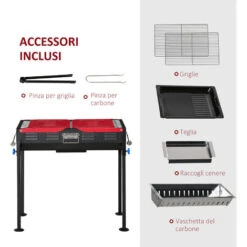 Outsunny Barbecue A Carbone Portatile Altezza Regolabile Con Griglia E Teglia 120x31x60-70cm -Sconto Weber || Campingaz || OUTSUNNY in Italia 53540825 4