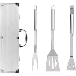 Todeco Kit Barbecue Per Barbecue, Set Di Attrezzi Per Barbecue, Con Custodia In Alluminio, 3 Utensili In Acciaio Inox, Materiale: Lega Di Alluminio, Materiale Della Scatola: Lega Di Alluminio