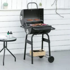 Outsunny Barbecue A Carbone Con Coperchio, Termometro, Mensole E Ruote, 68x63x102cm, Nero -Sconto Weber || Campingaz || OUTSUNNY in Italia 54558145 2