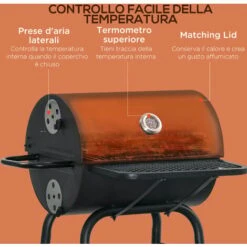 Outsunny Barbecue A Carbone Con Coperchio, Termometro, Mensole E Ruote, 68x63x102cm, Nero -Sconto Weber || Campingaz || OUTSUNNY in Italia 54558145 4