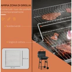 Outsunny Barbecue A Carbone Con Coperchio, Termometro, Mensole E Ruote, 68x63x102cm, Nero -Sconto Weber || Campingaz || OUTSUNNY in Italia 54558145 5