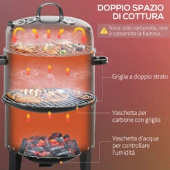 Outsunny Barbecue A Carbone 3 In 1 Con Coperchio, Termometro E 3 Livelli Indipendenti, In Acciaio Nero -Sconto Weber || Campingaz || OUTSUNNY in Italia 54558151 5