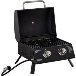 Outsunny Barbecue A Gas Pieghevole Con Coperchio, Termometro E 2 Bruciatori In Acciaio, 55x46.5x41cm, Nero
