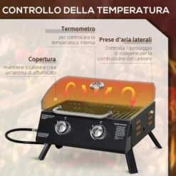 Outsunny Barbecue A Gas Pieghevole Con Coperchio, Termometro E 2 Bruciatori In Acciaio, 55x46.5x41cm, Nero -Sconto Weber || Campingaz || OUTSUNNY in Italia 54558180 4