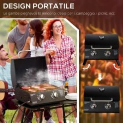 Outsunny Barbecue A Gas Pieghevole Con Coperchio, Termometro E 2 Bruciatori In Acciaio, 55x46.5x41cm, Nero -Sconto Weber || Campingaz || OUTSUNNY in Italia 54558180 5