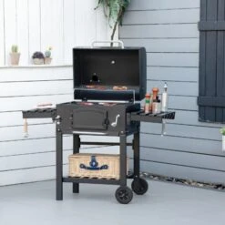 Outsunny Barbecue A Carbone 3 In 1 Con Ripiani Laterali E Inferiore, 124x66x112cm, Nera -Sconto Weber || Campingaz || OUTSUNNY in Italia 55054591 2