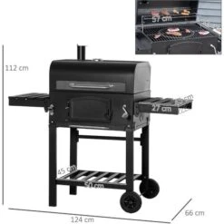 Outsunny Barbecue A Carbone 3 In 1 Con Ripiani Laterali E Inferiore, 124x66x112cm, Nera -Sconto Weber || Campingaz || OUTSUNNY in Italia 55054591 3